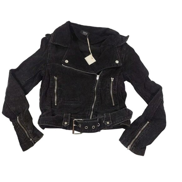 Vici Jackets & Blazers - NWT VICI X FATE Womens Black Corduroy Belted Moto Jacket Sz XS Utility Y2K Biker